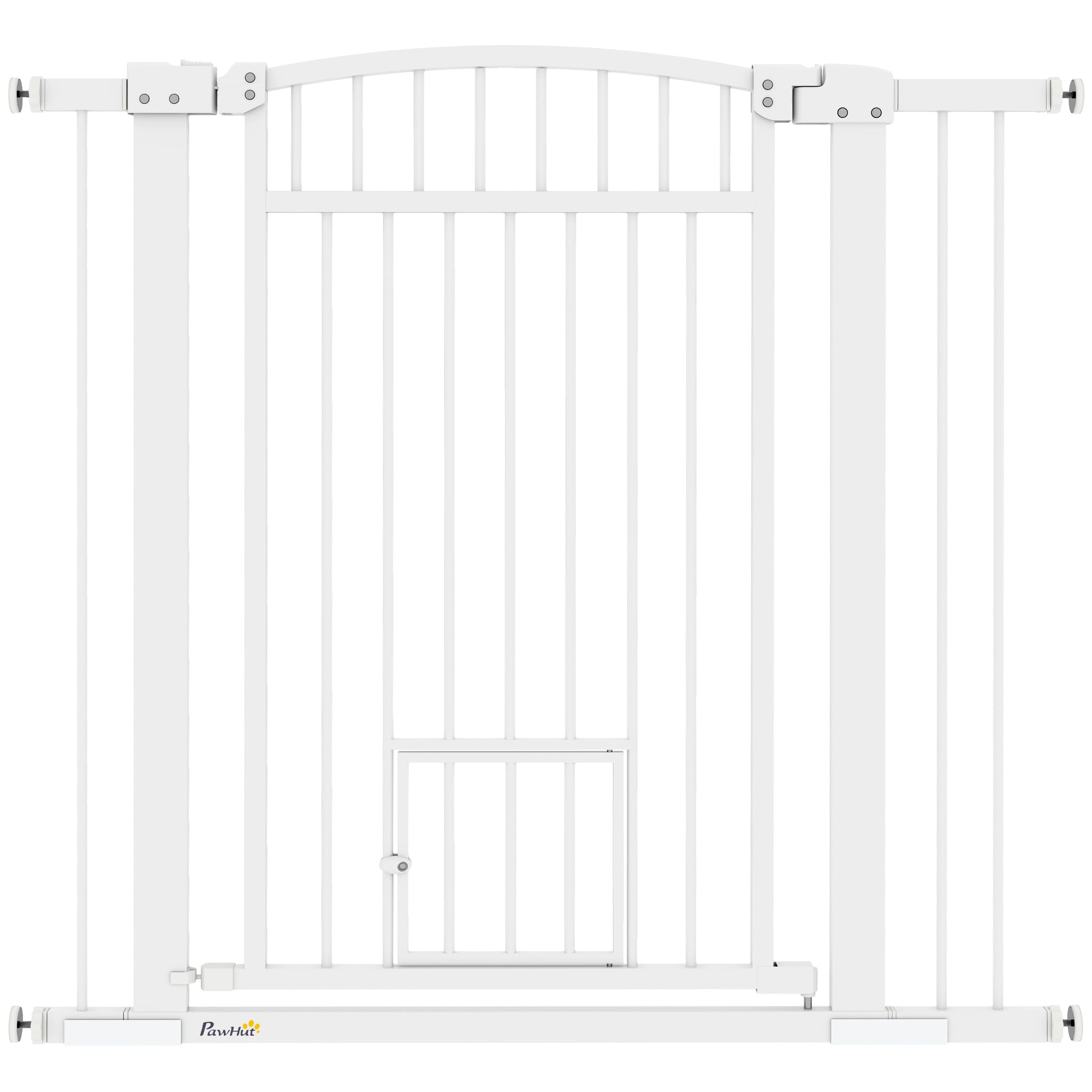 PawHut Pet Gate Indoor with Cat Door, 30-41 Dog Gate, Extra Wide Walk Through Puppy Gate, 3-Inch and 5.5-Inch Extension Kits, Pr
