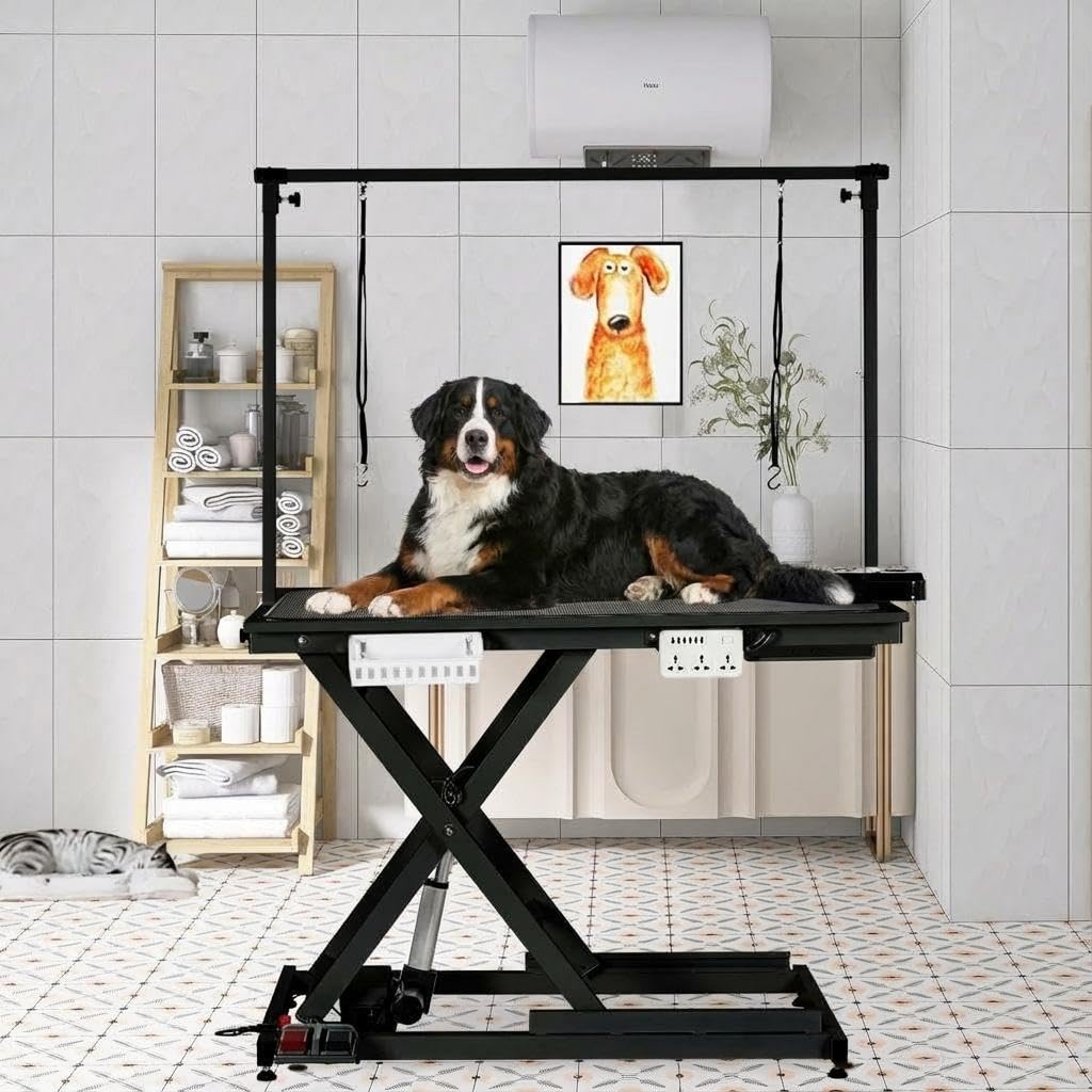ExploreHorizon 50 Heavy Duty Dog Grooming Table with Aluminium Overhead Arm,Electric Hydraulic Grooming Table with 6 USB Ports f