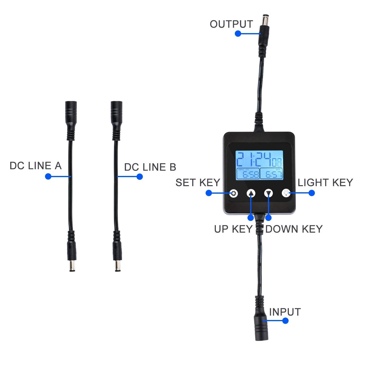 KZKR LED Aquarium Light Timer & Dimmer, Adjustable Control, Black, Aluminum, 1 Timer/Dimmer