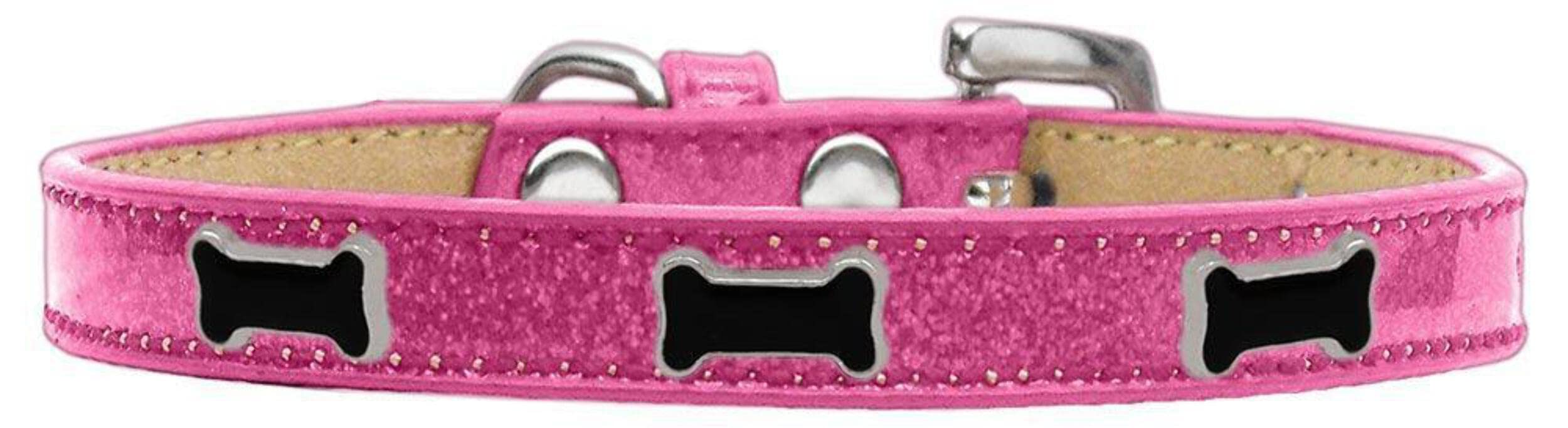Mirage Pet Products Black Bone Widget Dog Collar Pink Ice Cream, Size 16