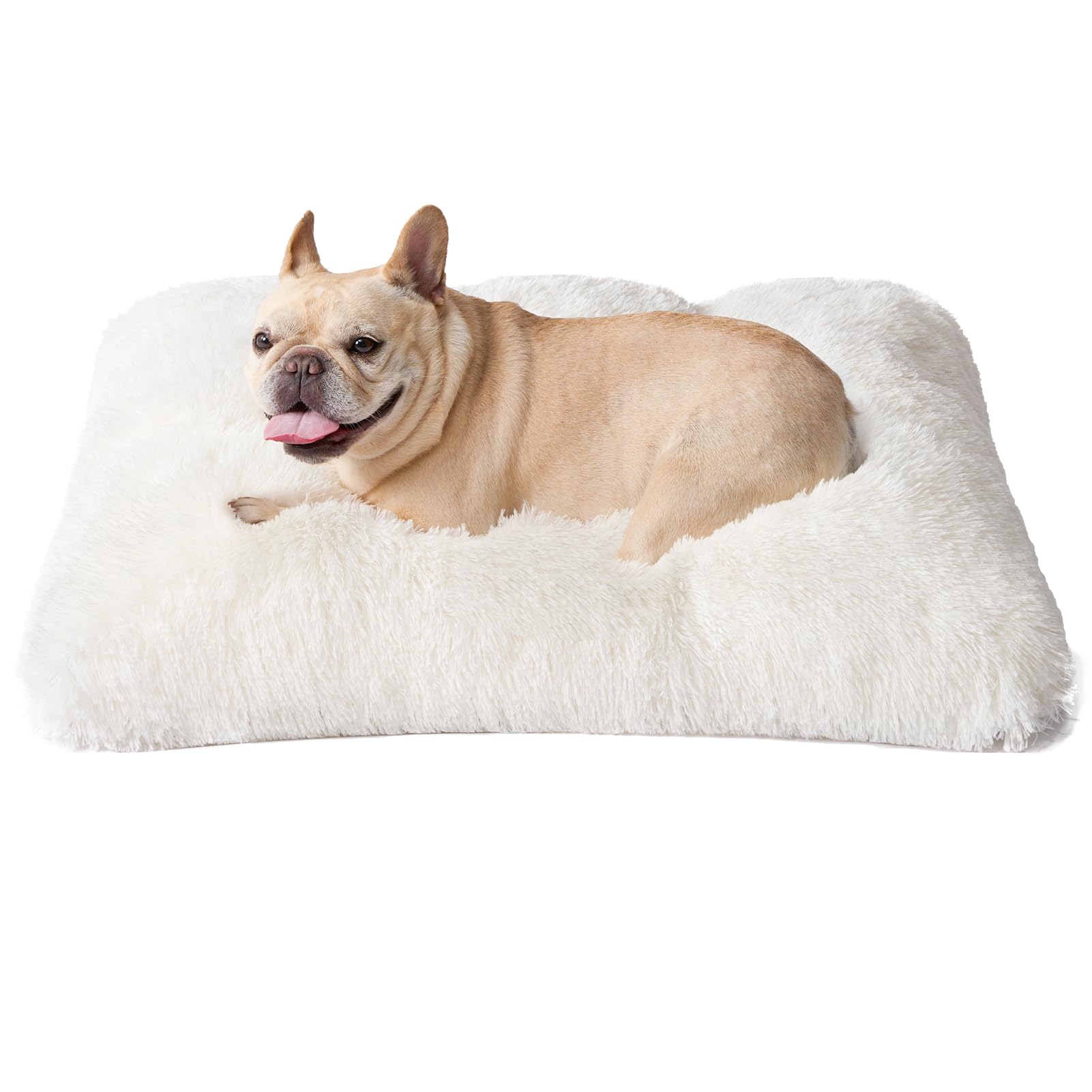 Eheyciga Fluffy Dog Crate Bed For Medium Dogs, Plush Faux Fur Dog Crate Pad, Calming Anti Anxiety Medium Dog Bed For Crate, Washable Soft Warm Dog Crate Mat With Non-Slip Bottom, Beige, 29.5 X 20