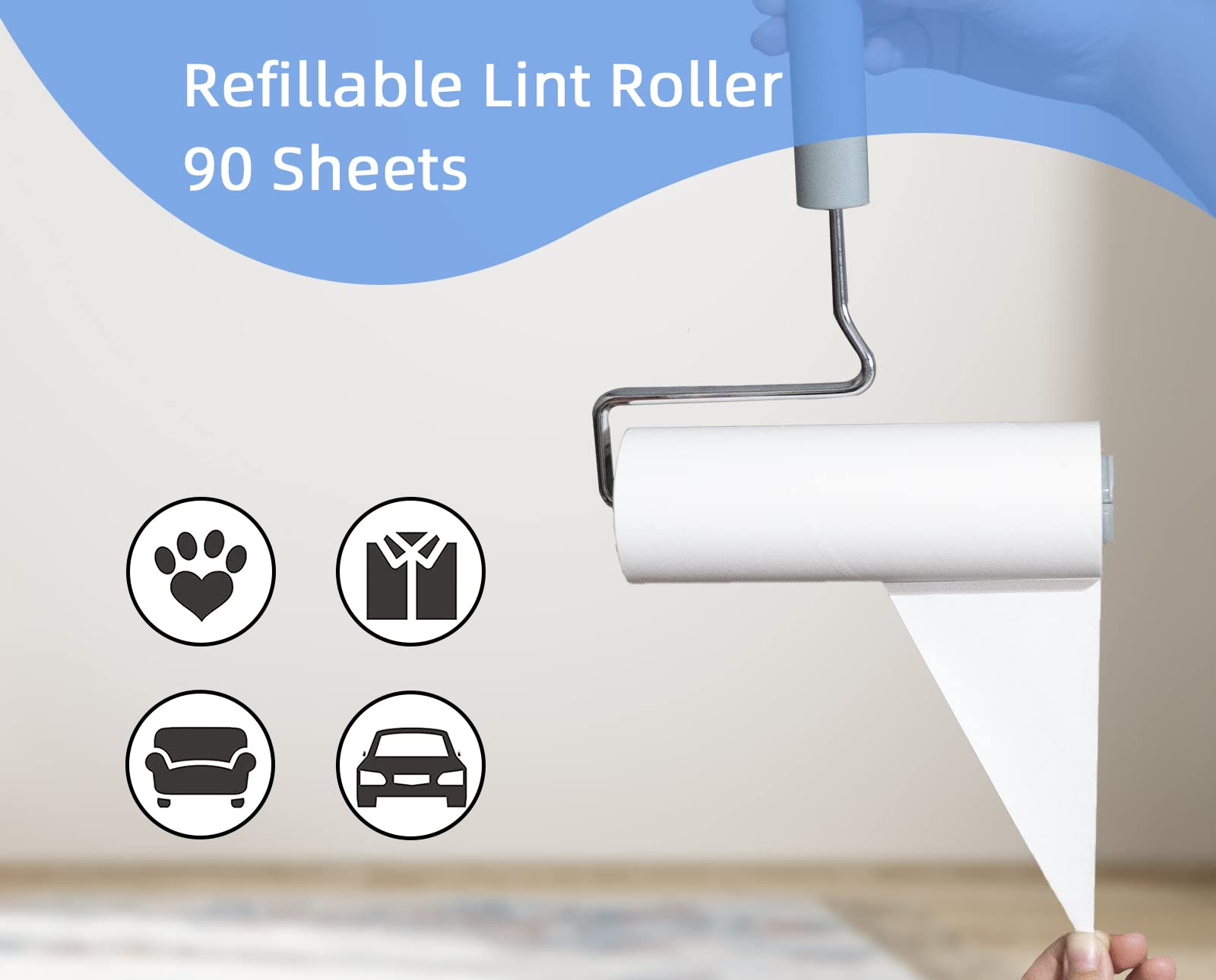 Yabeepet Extreme Sticky Large Surface Lint Roller, 6.3'' Giant Pet Hair Remover Roller For Pet Dog Cat Hair, Clothes&Furniture C