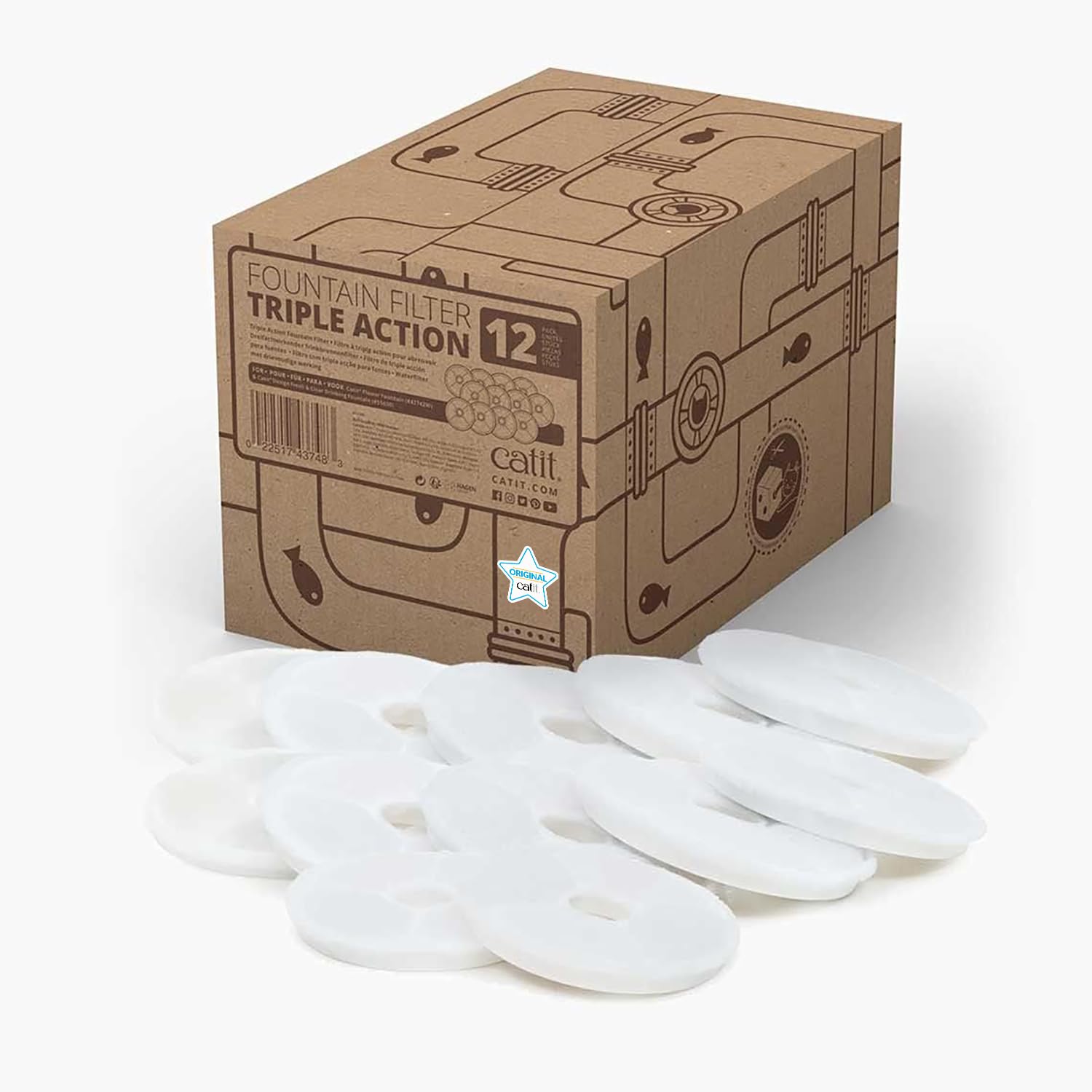 Catit Triple Action Replacement Original Water Fountain Filters, 12 Pack - Official Replacement Filters For Catit Cat Drinking W