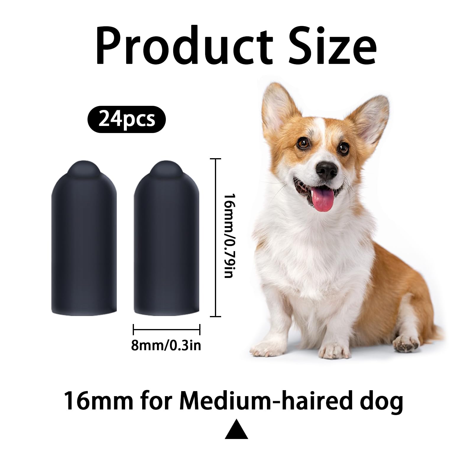 Sliverdew Column Rubber Sleeve Tips for Dog Shock Collars, 16mm Black Nylon Replacement Parts, 24 Pieces