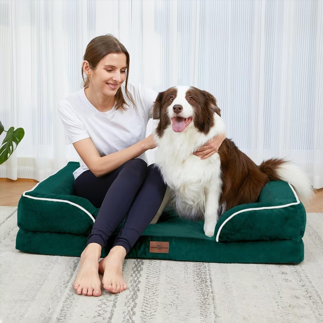 Comfort Expression Extra Large Dog Beds Jumbo Breed, Orthopedic Dog Bed Waterproof, Pv Washable Dog Sofa Bed With Removable Cover & Non-Slip Bottom(Jumbo,Emerald)