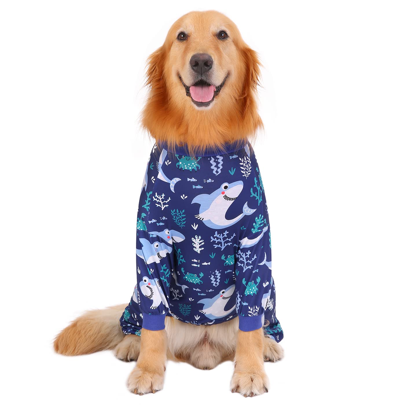 Hde Dog Pajamas One Piece Jumpsuit Lightweight Dog Pjs Shirt For M-3Xl Dogs Sharks - 3Xl
