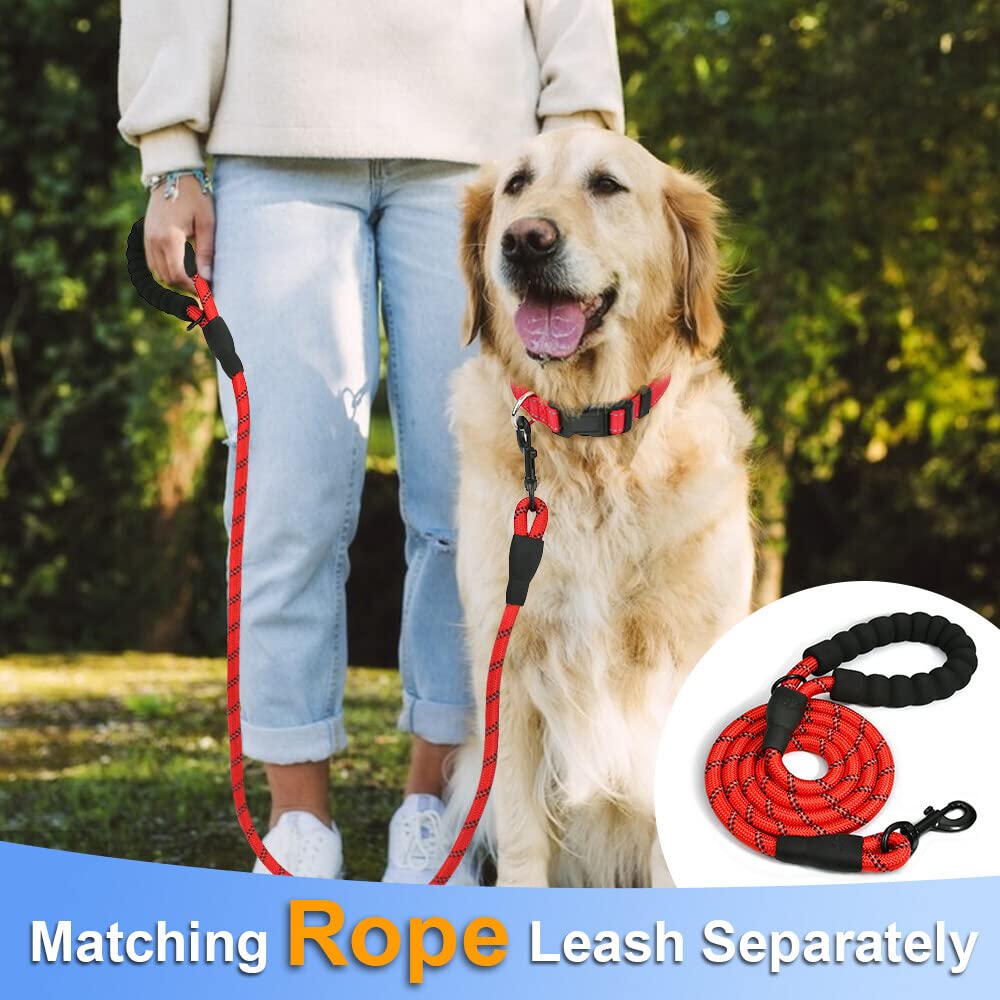 Taglory Reflective Adjustable Dog Collars For Puppy Small Medium Large Dogs, Thin Nylon Webbing And Quick Release Plastic Buckle(Red,Large)