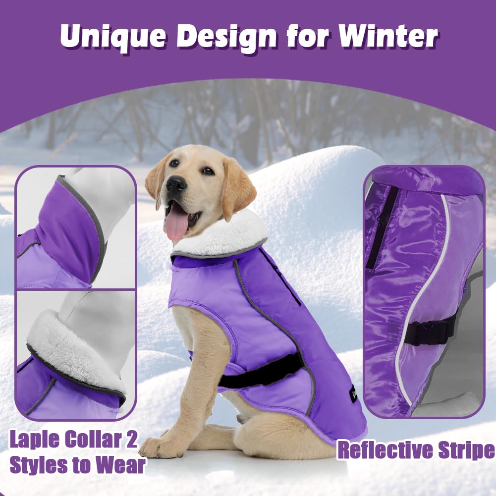 EMUST Dog Jacket Winter, Cozy Windproof Dog Jacket for Cold Weather, Solid Color Dog Vests for Winter for Medium Dogs,New Purple