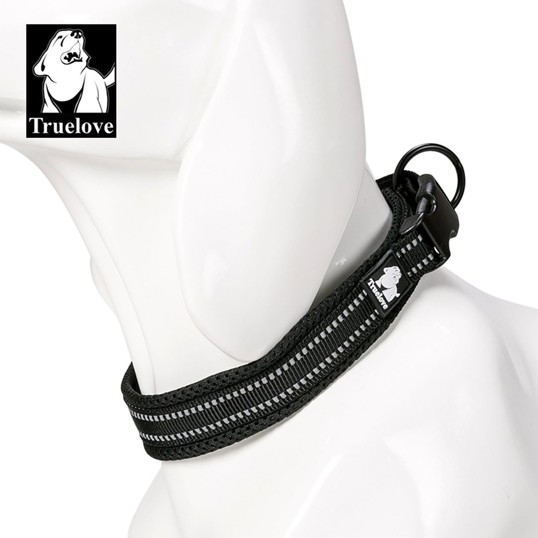 Truelove Dog Collar Reflective Premium Duraflex Buckle,High Grade Nylon Webbing No Choke Basic Collars Tlc5011(Black,3Xl)
