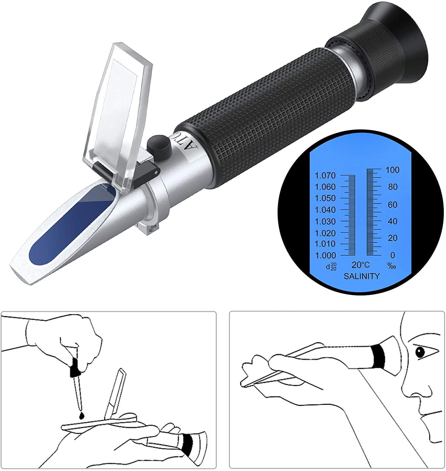 Autoutlet Salinity Refractometer Saltwater Aquarium For Seawater, Pool, Tank, Marine, Fishkeeping, 0-100Ppt & 1.000-1.070 Salini