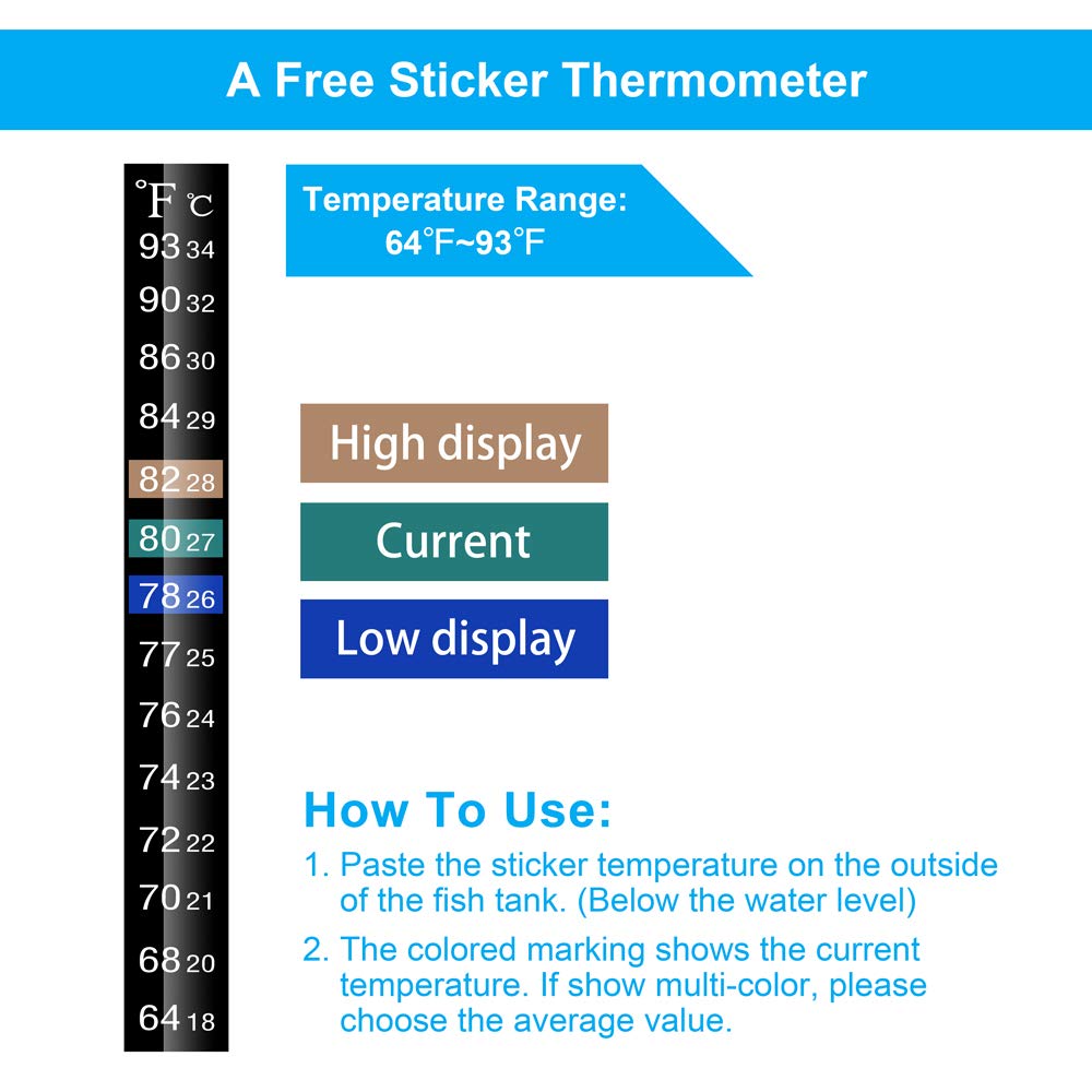 Datoo Mini Aquarium Heater 50W Small Fish Tank Heater 50 Watt With Free Thermometer Sticker