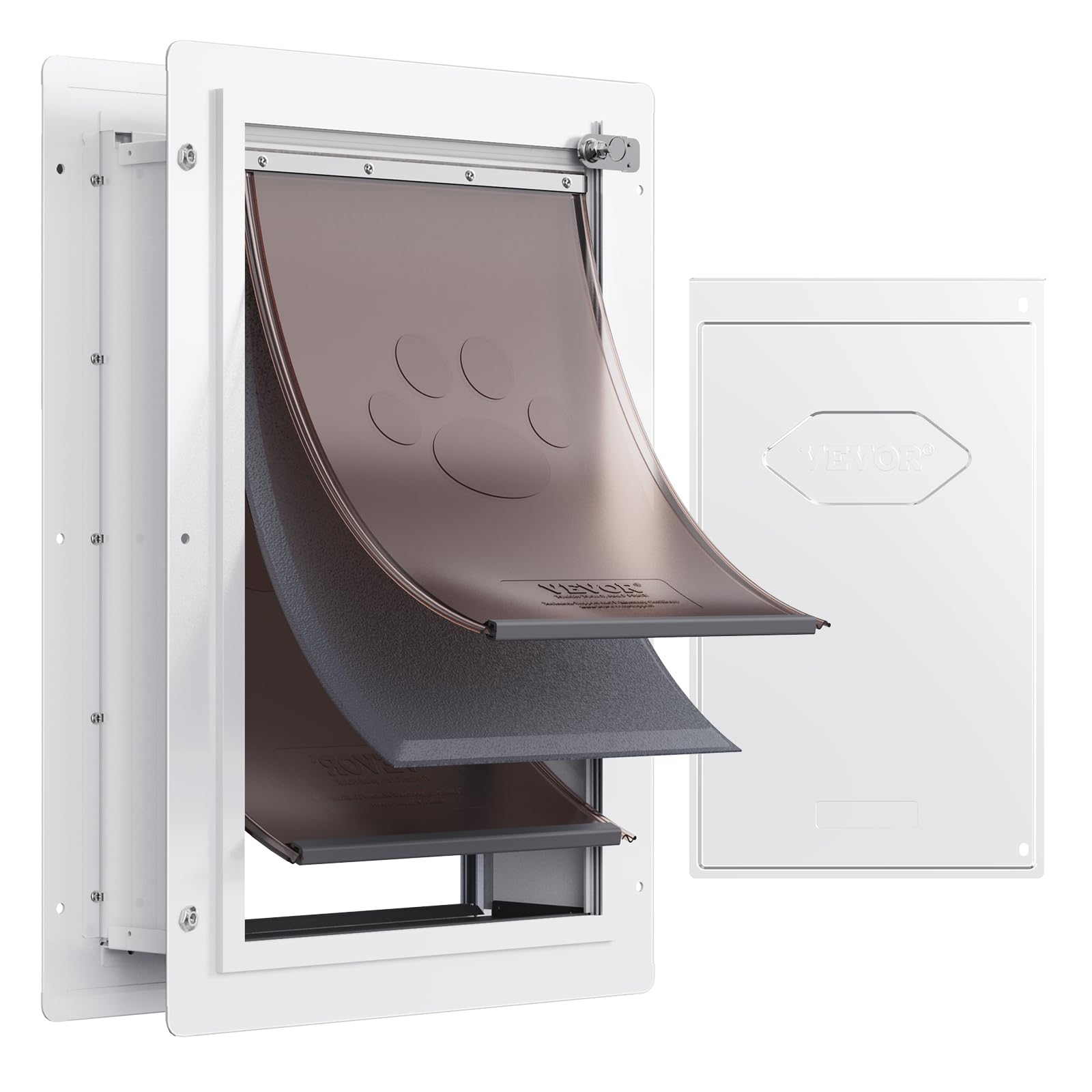 VEVOR 3-Flap Pet Door for Wall, Metal Frame with Lock, Energy-Efficient Insulated Pet Door, Easy to Install in Interior or Exter