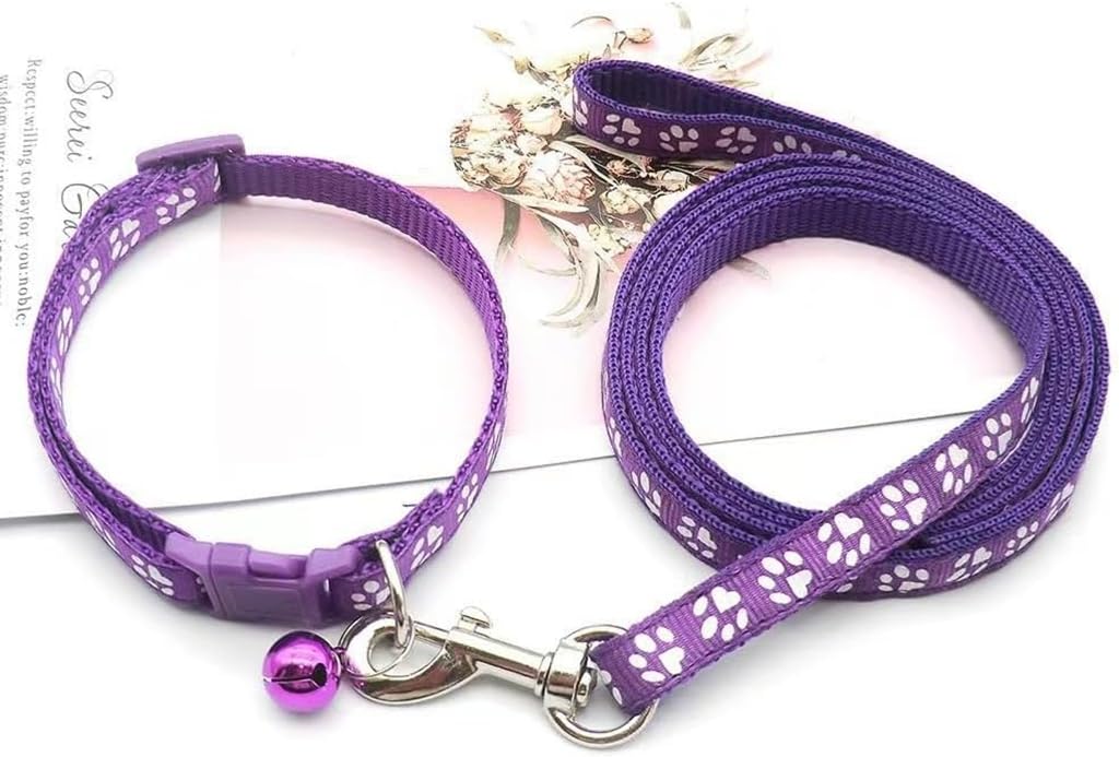Purple Small Puppy Collar Girl Leash Set, Nylon Basic Reflective Puppy Collars Paw Print For Xxs Xs Small Dog Cat Pet Animal Lit