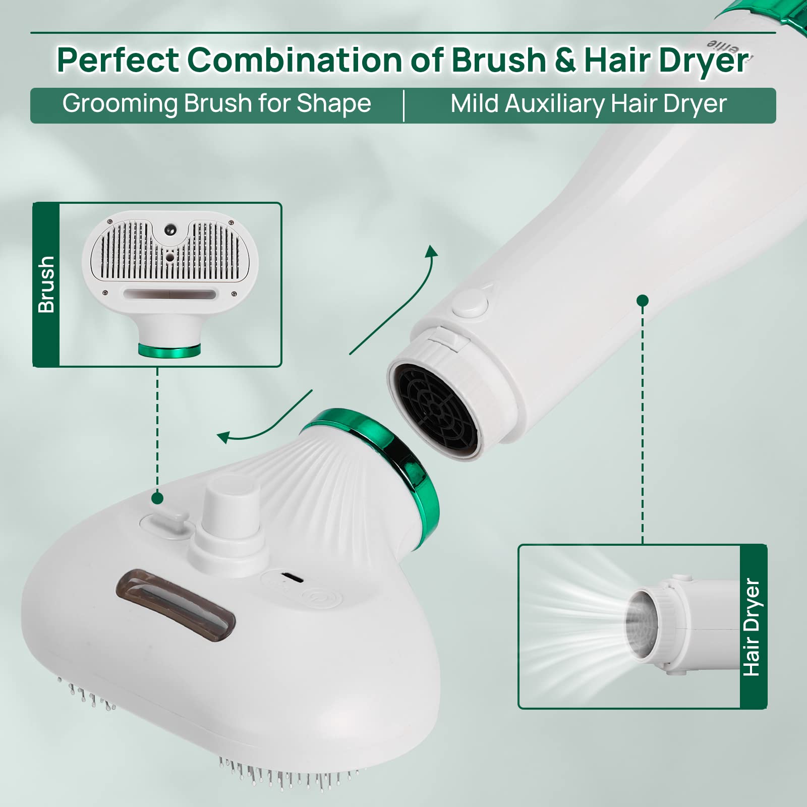 Ipettie Pet Hair Dryer 2 Pro With Slicker Brush, Moisturize Dry Hair, 3 Heat Settings, Multifunctional Portable Handheld Pet Dry