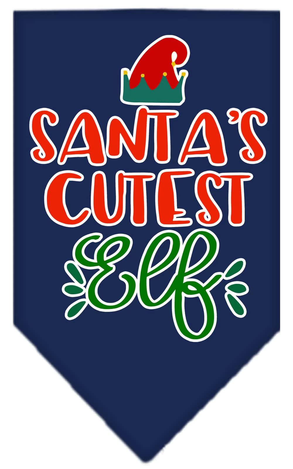 Christmas Pet and Dog Bandana Screen Printed, "Santa's Cutest Elf" Red Large