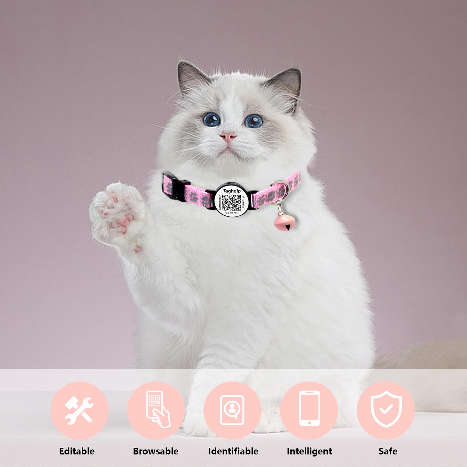 2 Pack Cat Collar Smart Id Tag With Bells, Reflective Cat Collars Breakaway With Qr Code, Adjustable Kitten Collar With Name Tag