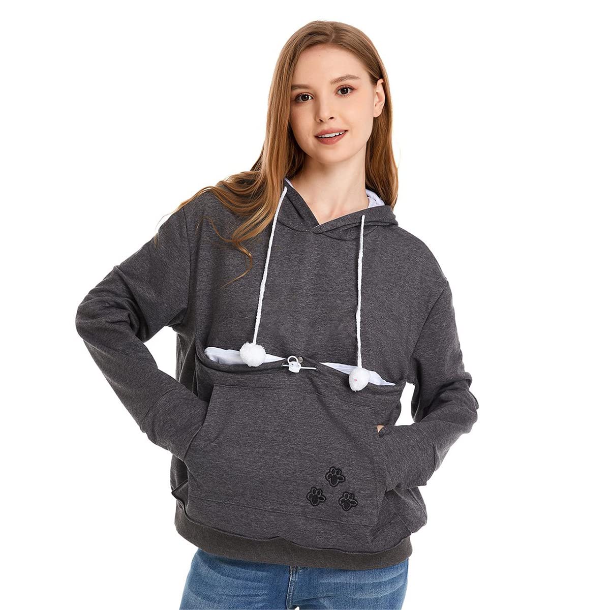 Linyuchen Cat Dog Pouch Hoodie Large Pet Pouch Sweatshirt Puppy Kitten Holder Carrier Pullover Shirt Unisex Hoodies Dark Grey