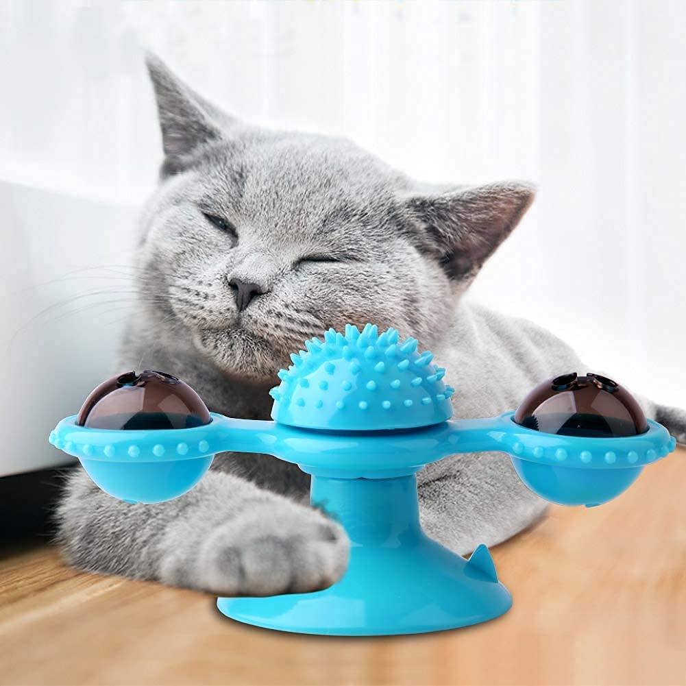 Krupanidhi Windmill Cat Toy Turntable Teasing Interactive Chew Toy With Led Catnip Ball Funny Kitten Toys Cats Hair Brush Turnta