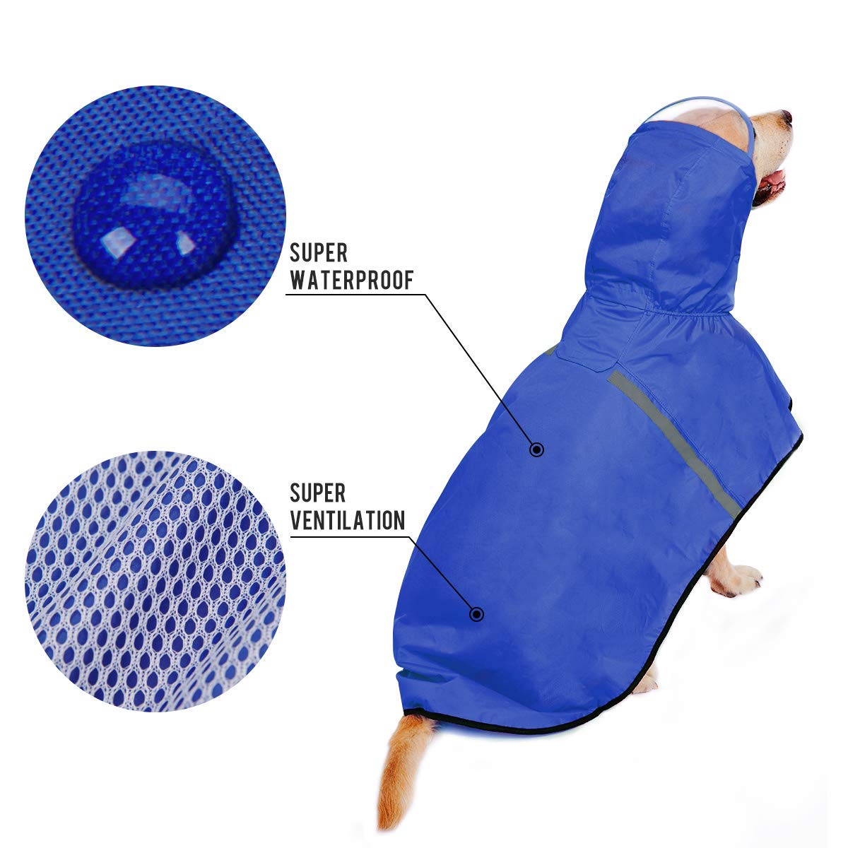 Dog Raincoat For Large Dogs Dog Rain Jacket With Adjustable Belly Strap And Leash Hole - Hoodie With Reflective Strip - Waterpro