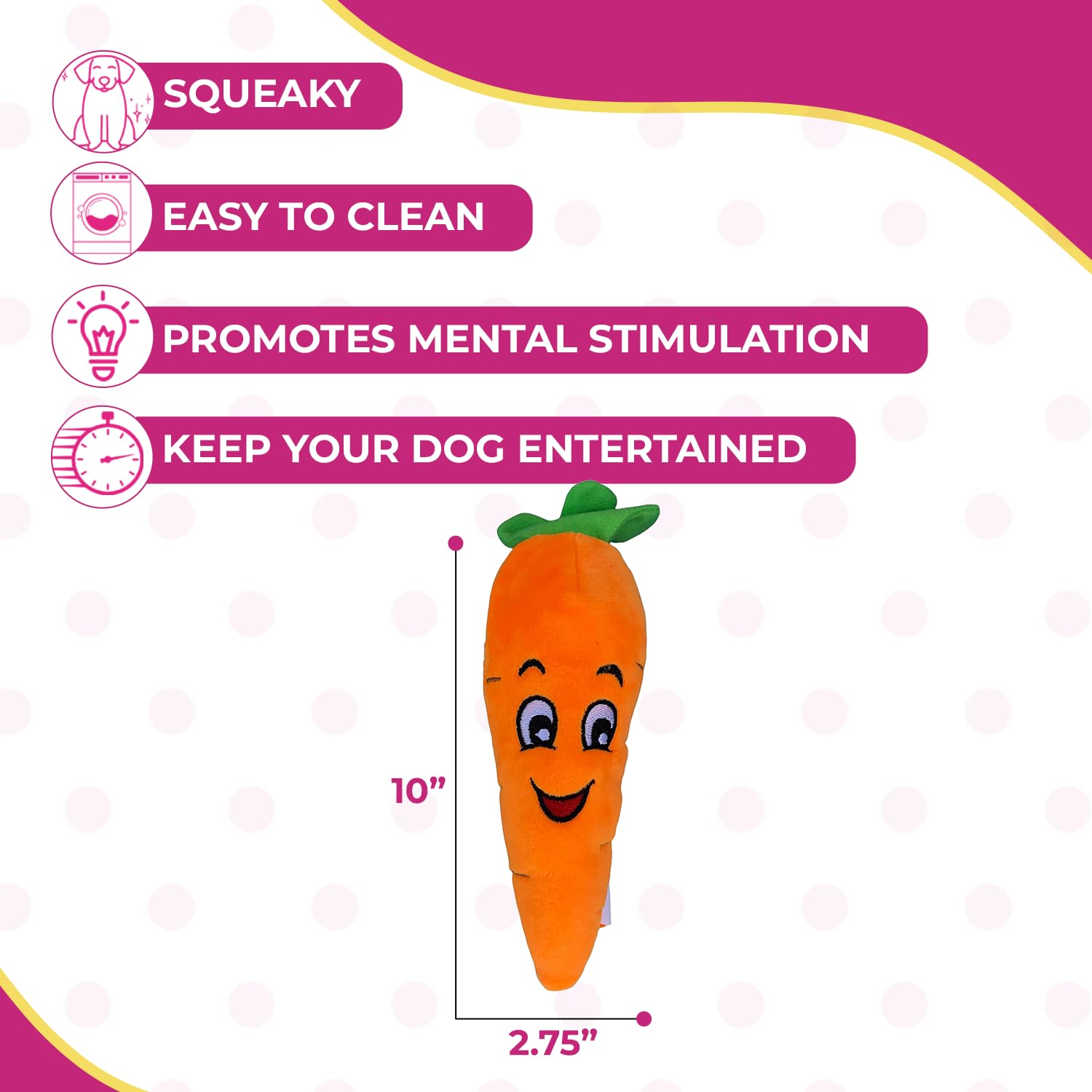 Glow Pups Carrot Shaped Plush Dog Toy, Dog Toy With Squeaker For Small And Medium Size Dogs (Carrot)