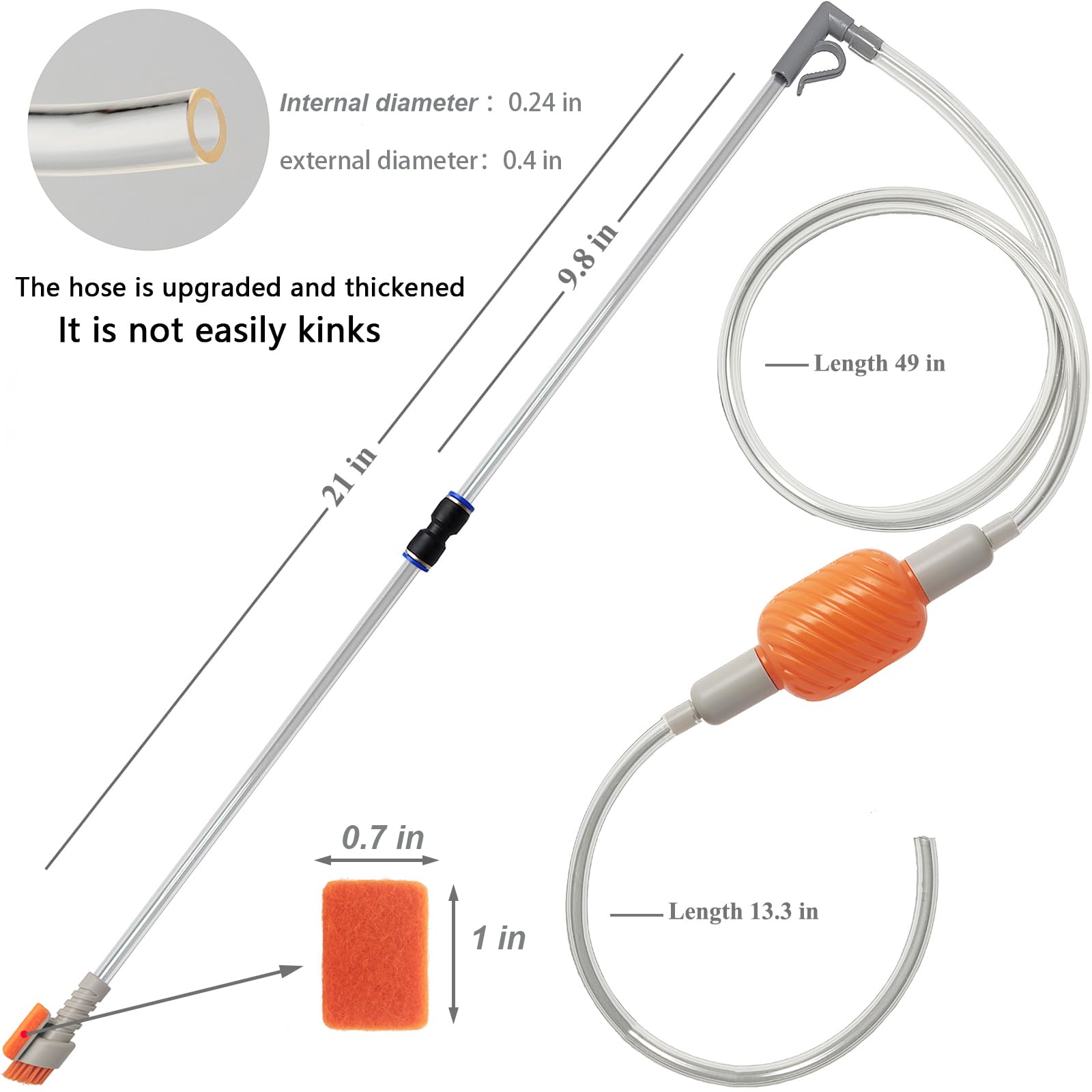 Arepk Compact Aquarium Siphon Vacuum And Water Changer Kit With Cleaning Brush. Perfect For Simultaneous Water Changing And Clea
