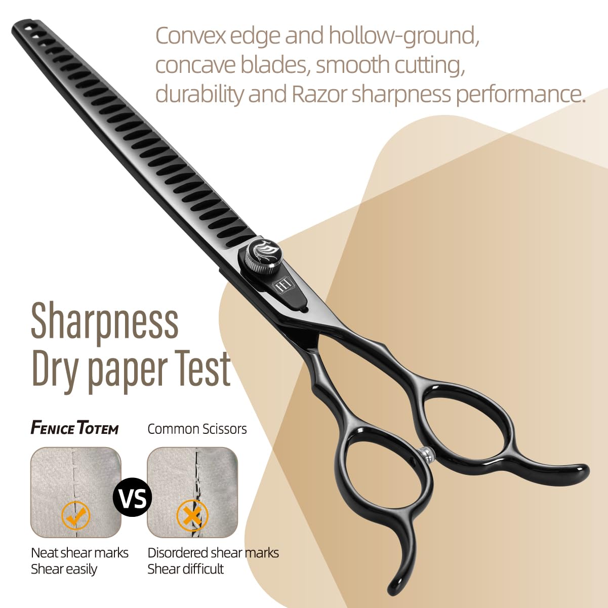 Fenice Totem Dog Grooming Scissors: 7.5 Inch Bright Black Pet Shears Set Made Of Japanese 440C Advanced Stainless Steel Professi