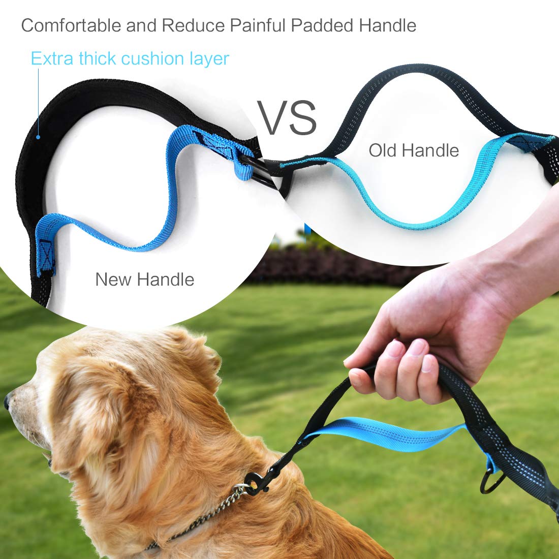 Uppetly Hands Free Dog Running Leash With Adjustable Waist Belt, Dual Handle Elastic Bungees Retractable Rope For Medium And Large Dogs, Reflective Stitches For Walking Hiking Biking