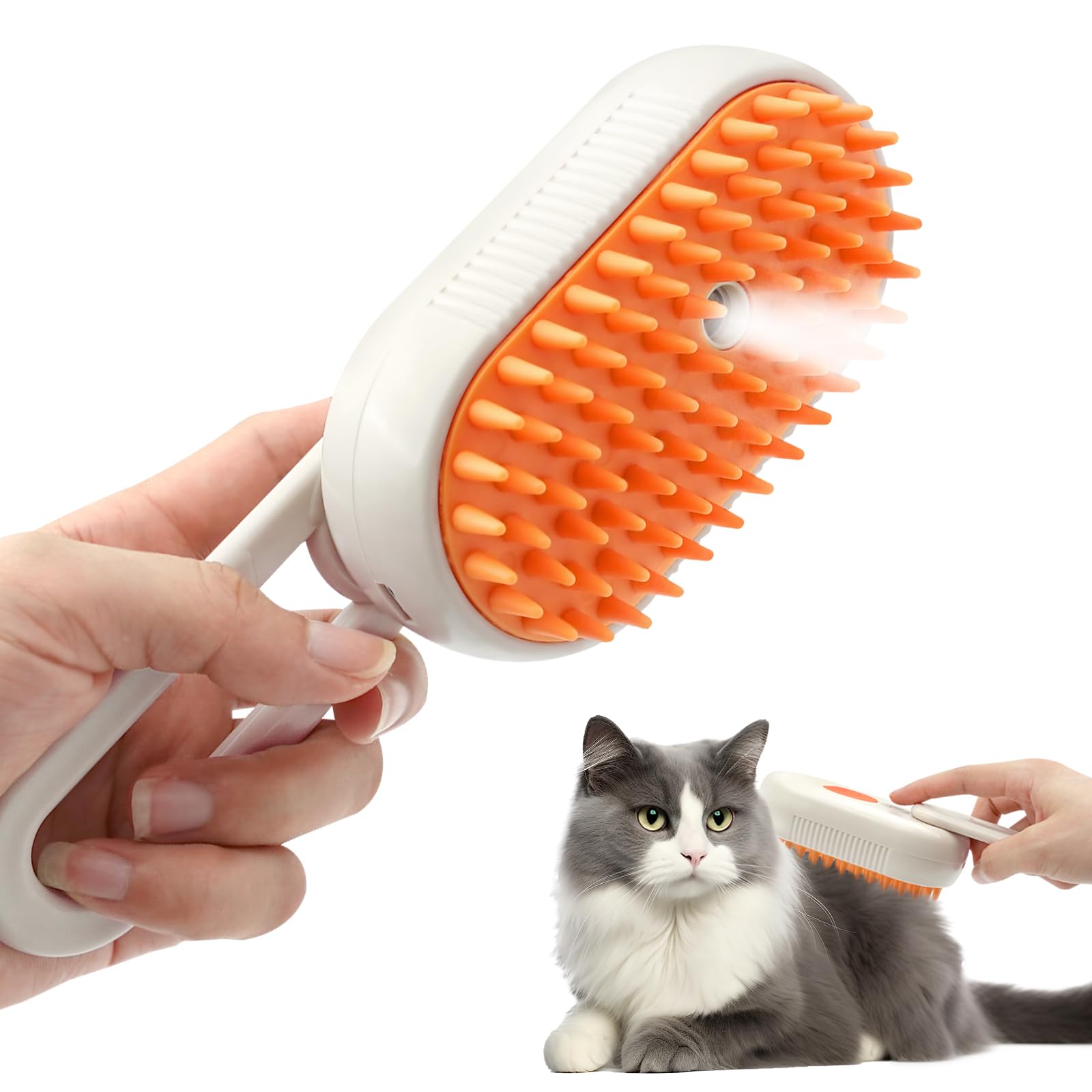 Dcoinc Cloud Care Cat Brush, Cat Steam Brush for Shedding, 3-In-1 Self-Cleaning Pet Steam Brush With 360 Rotating Arm for Long a