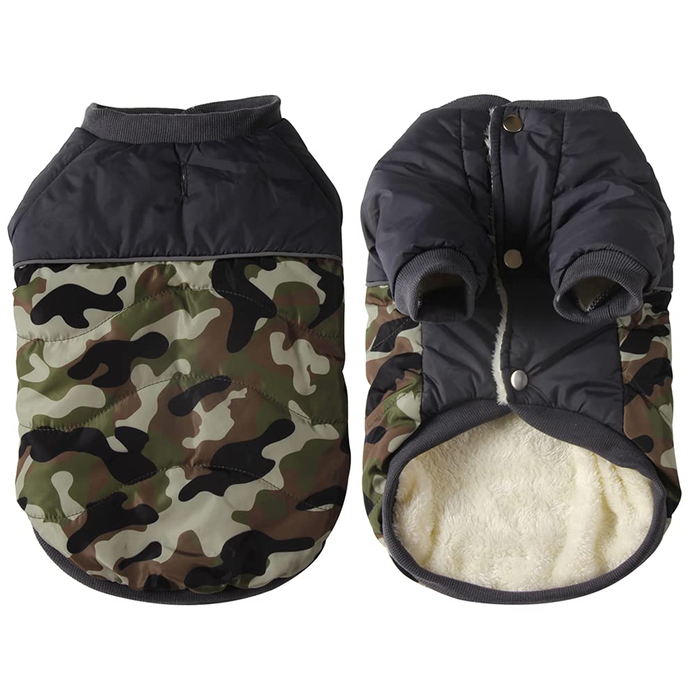 Vecomfy Fleece Lining Warm Dog Coats For Small Dogs Waterproof Puppy Jacket With Front Legs For Winter Green Camo Xs