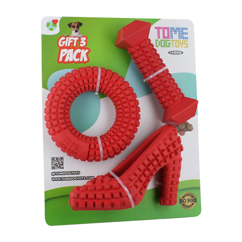Chew Toys for Aggressive Chewers - Pack of 3 Treat Dispensing Ring, Bone, Shoe Interactive Puzzle Toys, Enrichment Toys for Bore