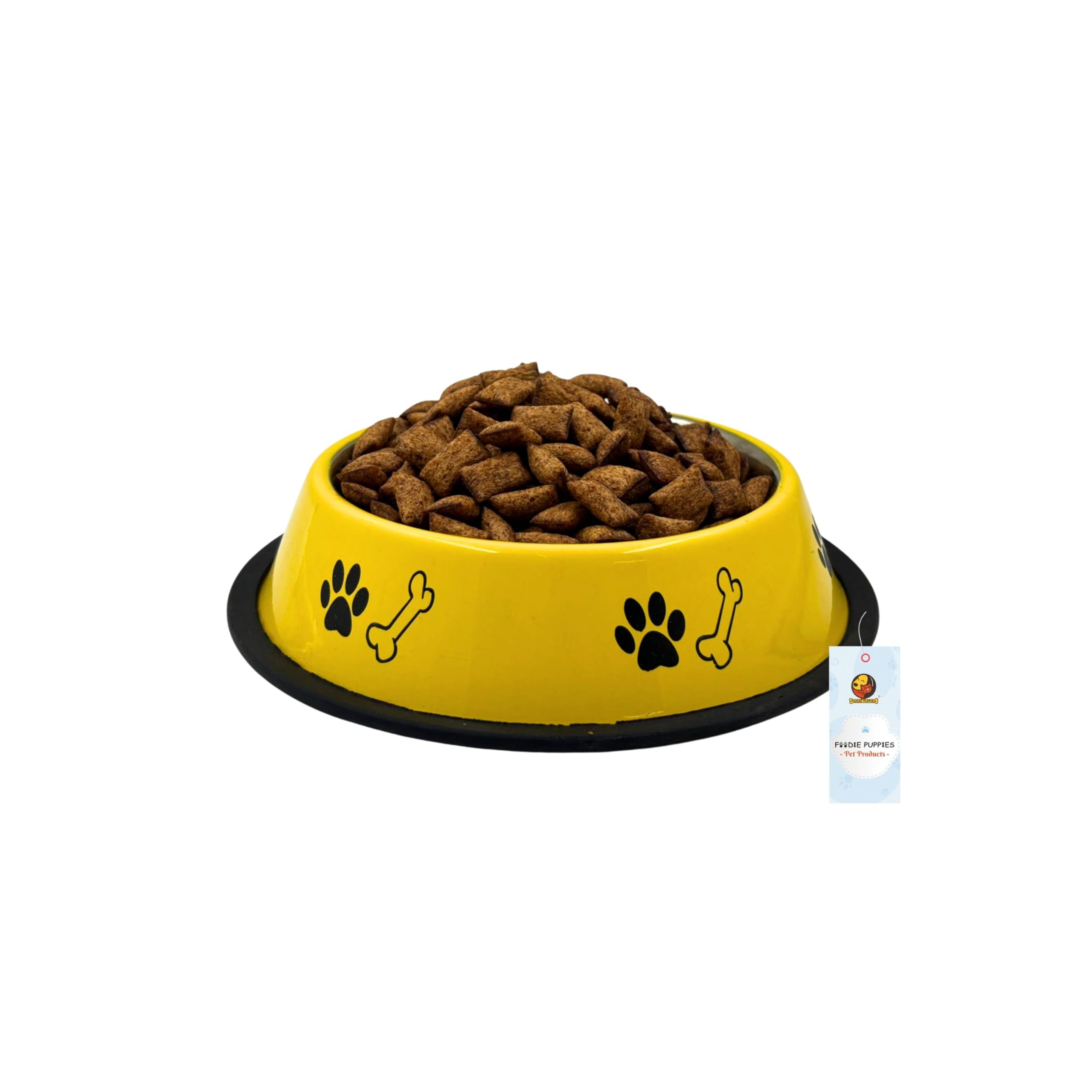 Foodie Puppies Stainless Steel Paw Bone Printed Bowl For Dogs, Cats & Any Pets  700Ml, Medium (Vibrant Yellow) I NonSkid Rubbe