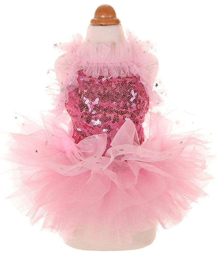 Marupet Fashion Sweet Puppy Dog Blingbling Princess Skirt Pet Dog Lace Cake Camisole Tutu Dress Pink Small