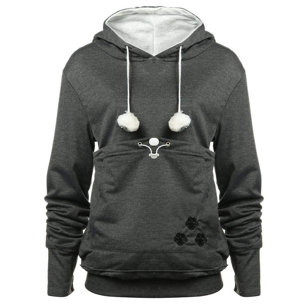 Yyw Womens Pet Hoodies Pullover Sweatshirt Oversized Cat Hoodies Pet Holder Cat Dog Pouch Carriers (Dark Grey,X-Large)