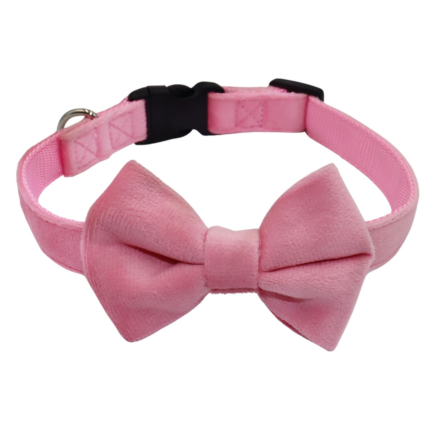 Wdpaws Dog Collar With Bowtie Soft Velvet Material With Quick Release Buckle For Medium Dogs (Pink, M)