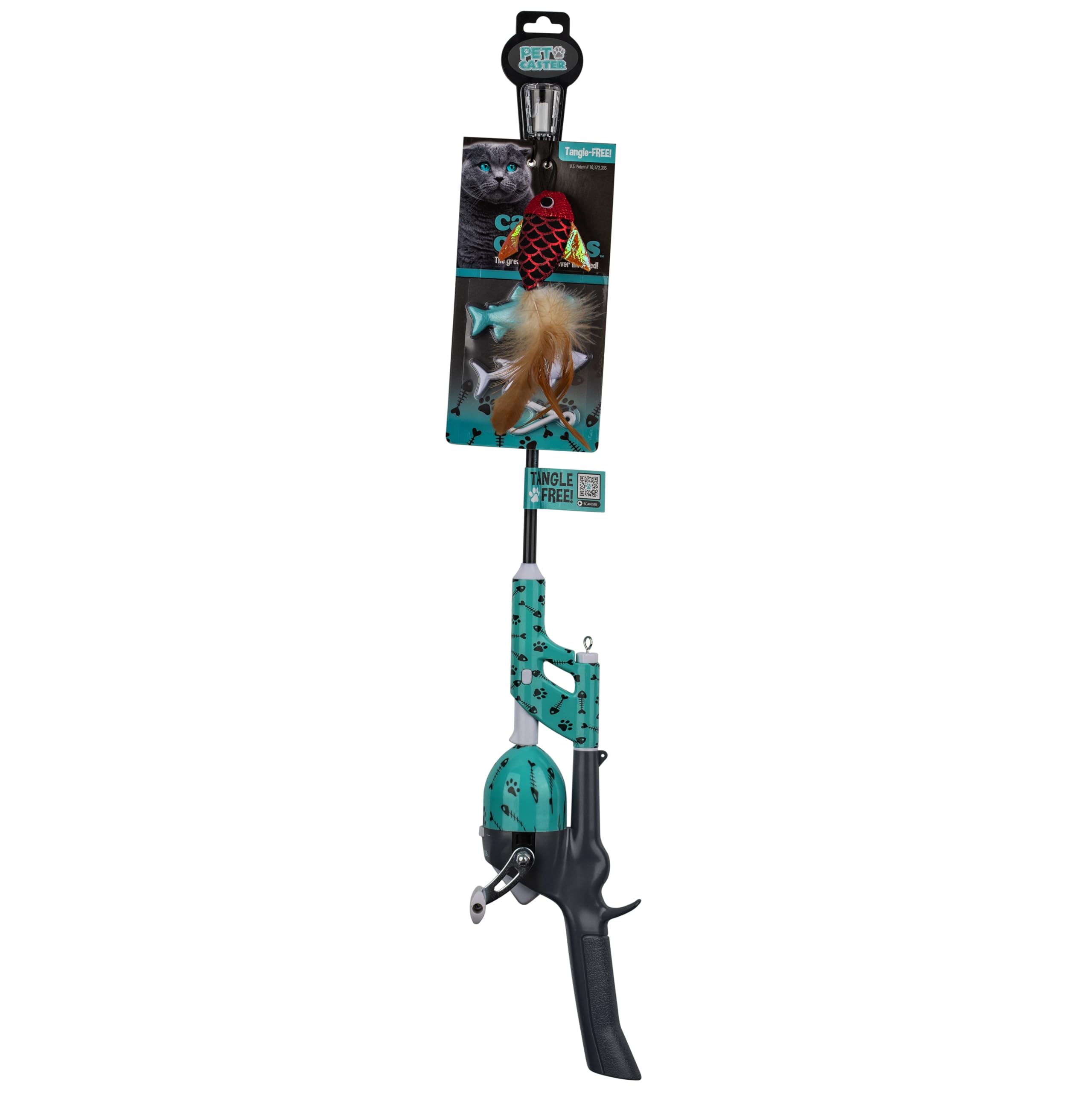 Cat Caster Fishing Pole Toy | Tangle Free, Retractable & Easy To Store. Includes Two Interchangeable Teaser Toys | The Ultimate
