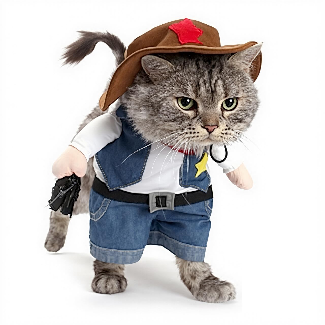 Cowboy Uniform Dog Cat Costume - Funny Pet Cowboy Outfit Clothing with Hat for Halloween Christmas Birthday Special Events Costu