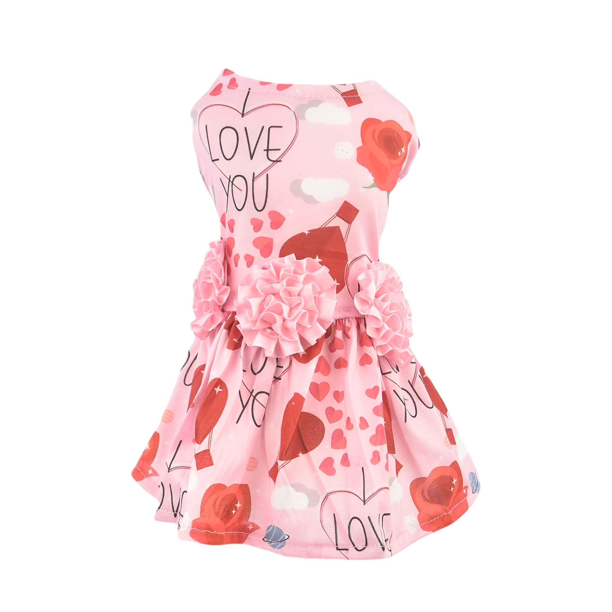 Muyaopet Pink Dog Dress Dog Pet Cat Valentines Clothes Outfit Flower Tutu Skirt Dresses For Small Dogs Cat Girl (I Love You, S)