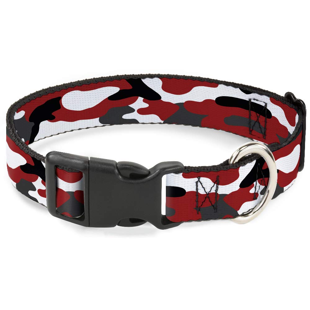 Buckle-Down Dog Collar Plastic Clip Camo Red Black Gray White 11 To 17 Inches 1.0 Inch Wide