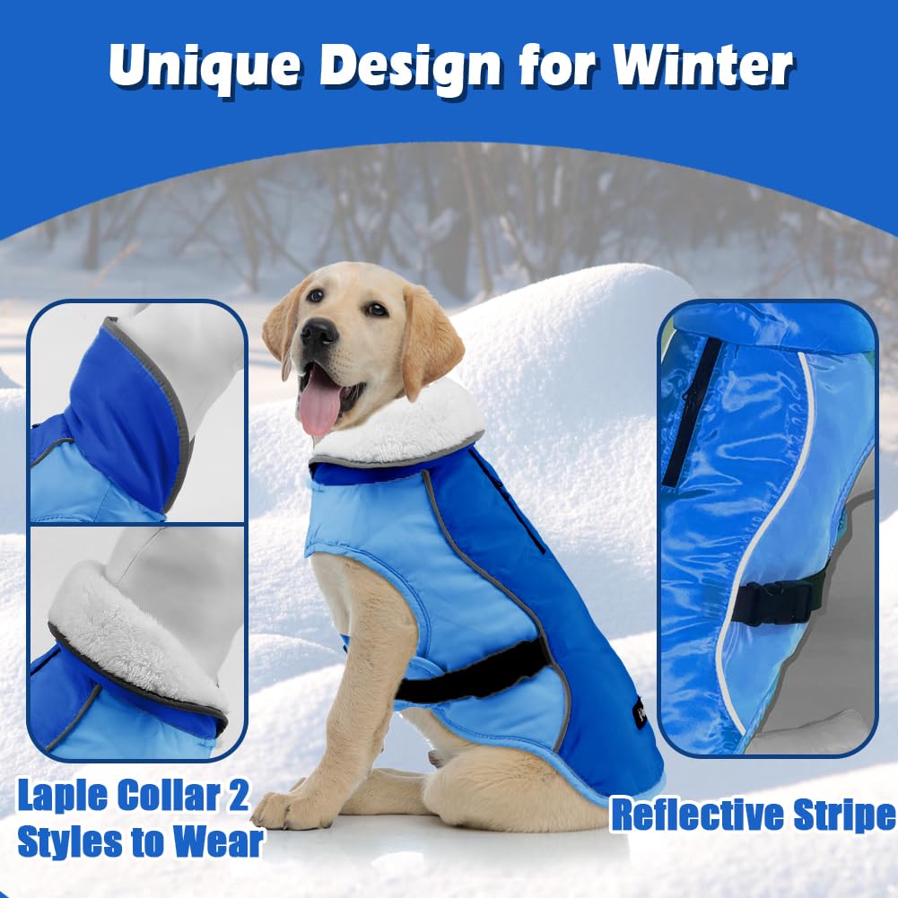 EMUST Dog Coat Winter, Warm Dog Snow Jacket for Winter, Adjustable Small/Medium/Large Dog Coat/s for Winter, New Blue, L