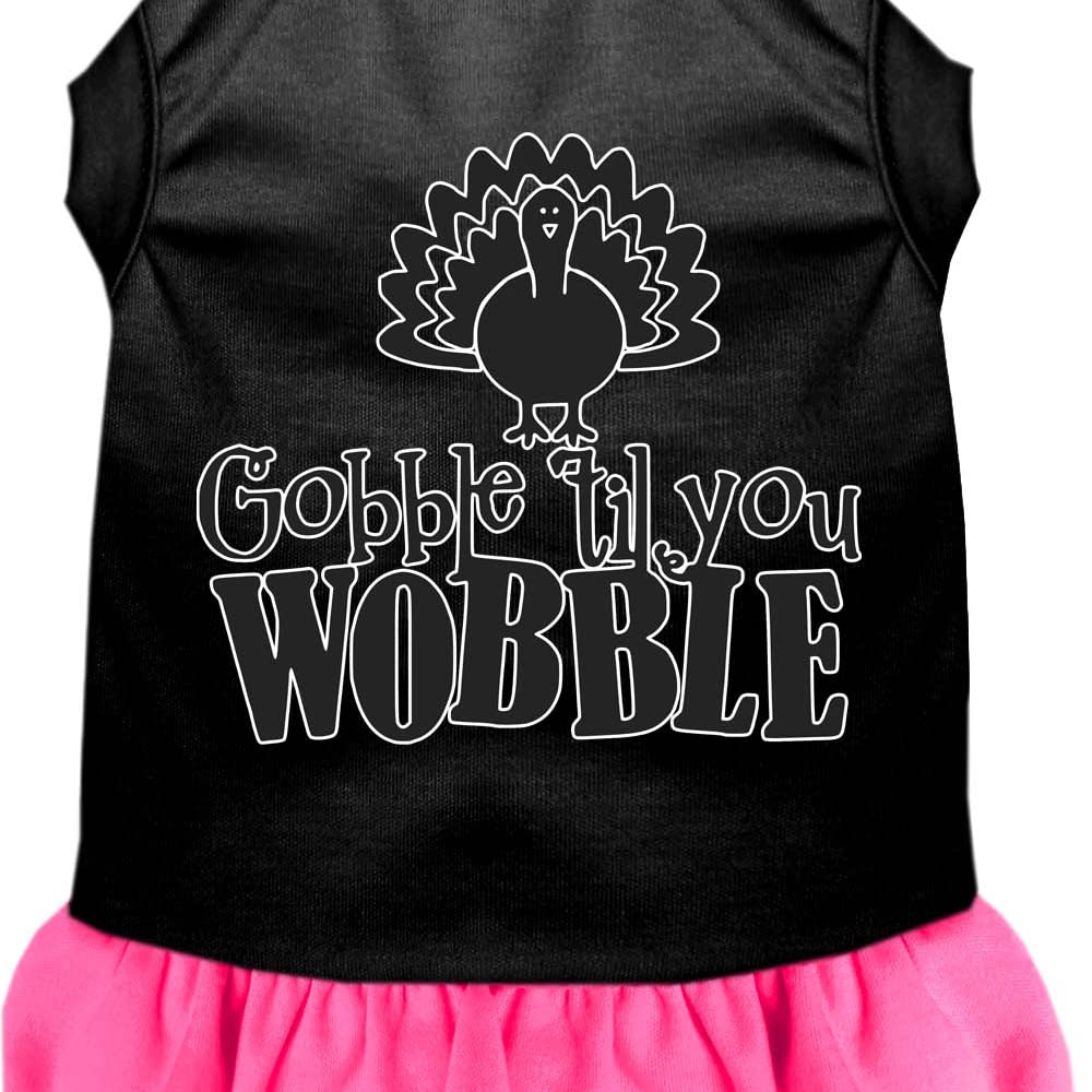 Thanksgiving Pet Dog & Cat Dress Screen Printed, "Gobble Til You Wobble" Black W/Bright Pink 3XL (25-35 lbs.)