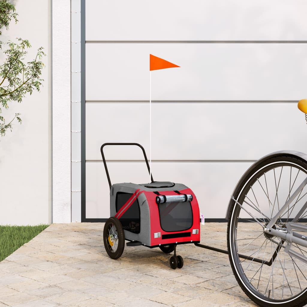 vidaXL Pet Bike Trailer - Red and Black, Iron Frame, Oxford Fabric with PVC Cover, for Small Dogs and Pets, 48"x20.5"x20.9"