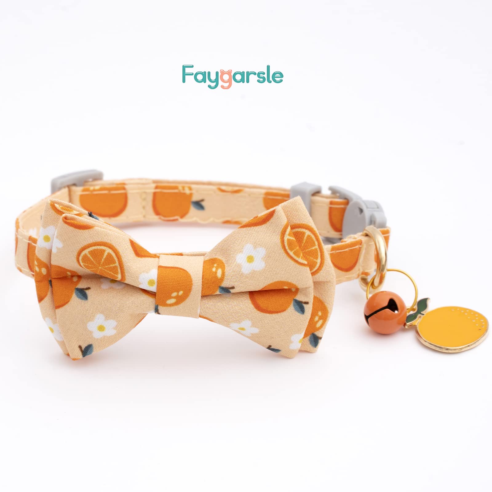 Faygarsle 2 Pack Cute Cat Collar With Bell Breakaway Bowtie Cat Collar For Male Female Cats Soft Fancy Orange Yellow Cat Collar Pineapple Orange Pattern Summer Cat Collar For Boy Girl Cats