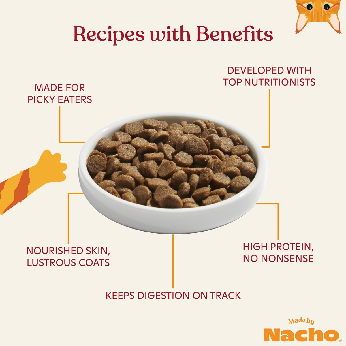 Made by Nacho Bone Broth Infused Dry Cat Kibble - Cage-Free Chicken & Pumpkin Recipe - Premium Grain-Friendly Cat Food 4lb Bag,
