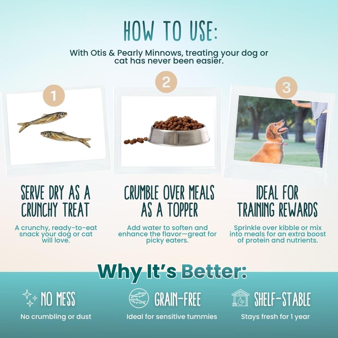 Otis & Pearly Freeze Dried Minnow Dog Treats - Single Ingredient, Made in USA - Healthy Protein Treat for Small, Medium, Large B