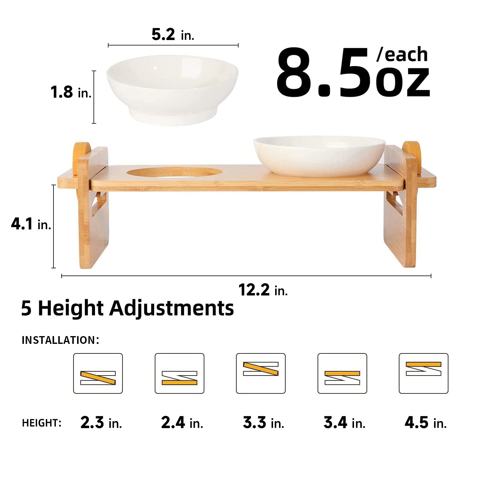 FUKUMARU Elevated Cat Ceramic Bowls, Small Dog 15