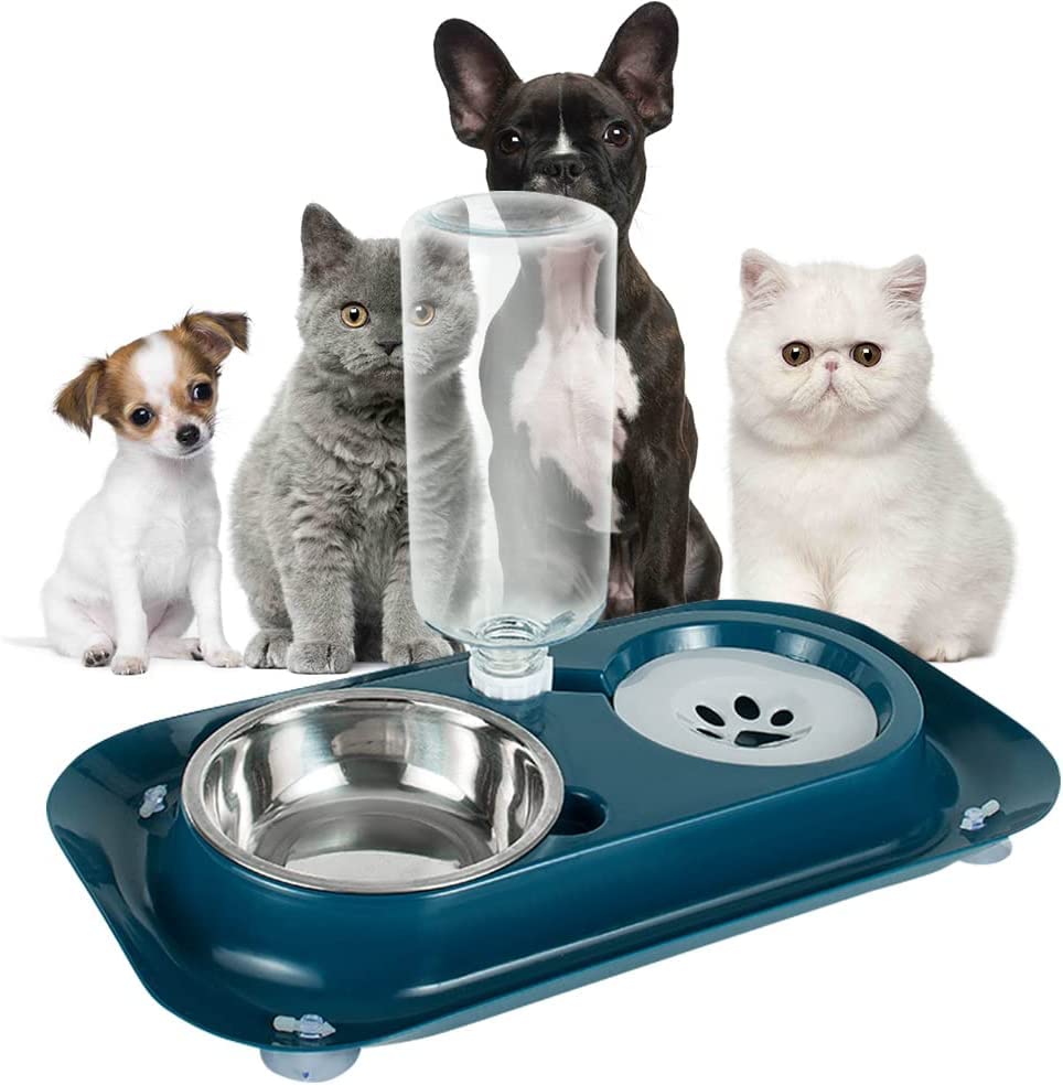 Envop 2 In1 Pet Water And Food Bowl Set Double Dog Cat Bowls With Automatic Gravity Water Dispenser Bottle Detachable Stainless 