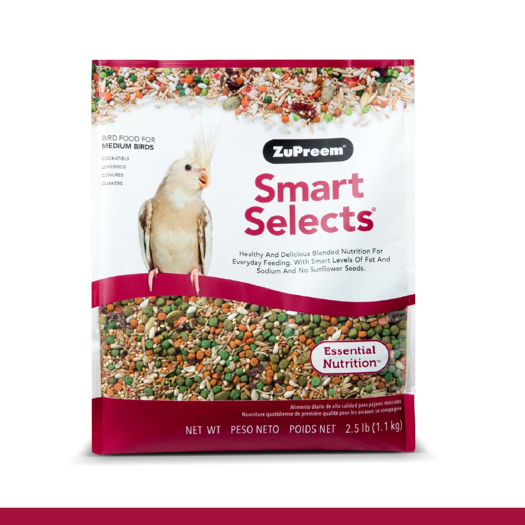 ZuPreem Smart Selects Daily Bird Food for Cockatiel, Lovebird, Quaker, Small Conure, Lorikeet, Bird Pellets and Seed Blend, Core