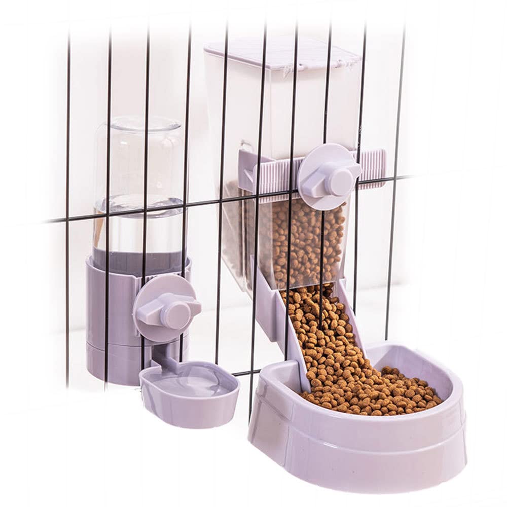 Rabbit Food and Water Bowls Set, Automatic Bunny Feeder Food Dish Small Animal Bin Feeder with Lid for Bunny Cat Ferret Chinchil