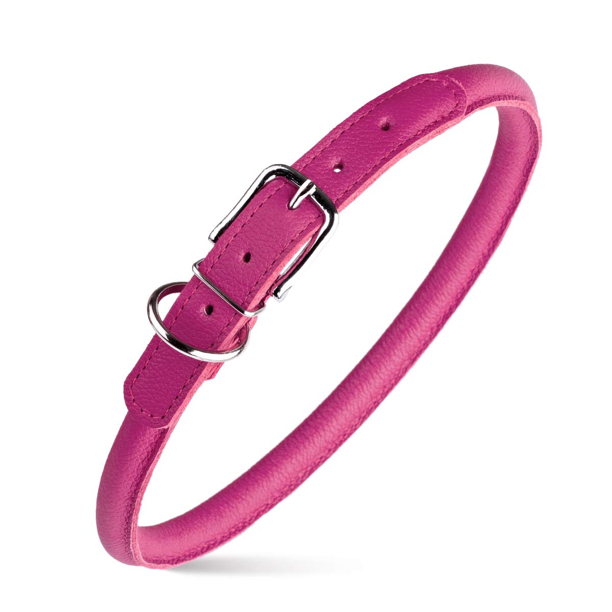 Dogline Soft And Padded Rolled Round Leather Collar For Dogs W1/4'' - L10''-13'' Pink