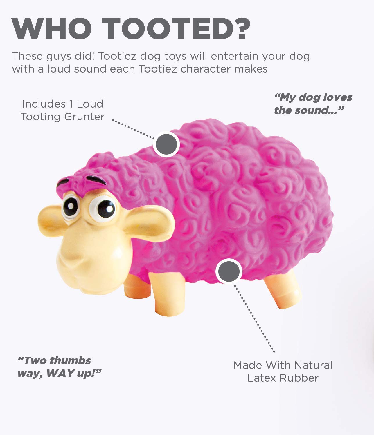 Outward Hound Tootiez Sheep Grunting Dog Toy, Small, Pink, Latex Rubber, Model 67785
